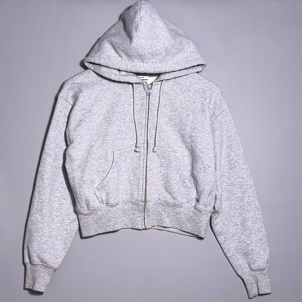 TNA Boyfriend Fit Hoodie Womens Size 2XS Cozy Fleece Full Zip Gray Fleece Crop